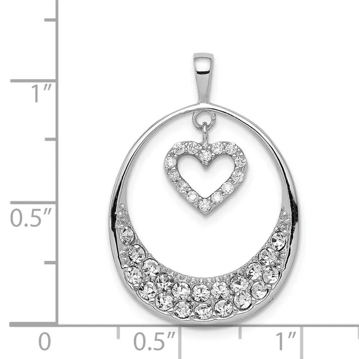 Sterling Silver Rhodiumplated CZ Oval wDangle Heart Pendant TreasureFineJewelers Necklaces