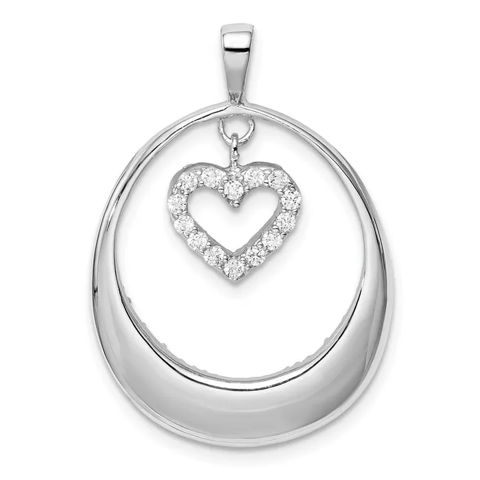 Sterling Silver Rhodiumplated CZ Oval wDangle Heart Pendant TreasureFineJewelers Necklaces