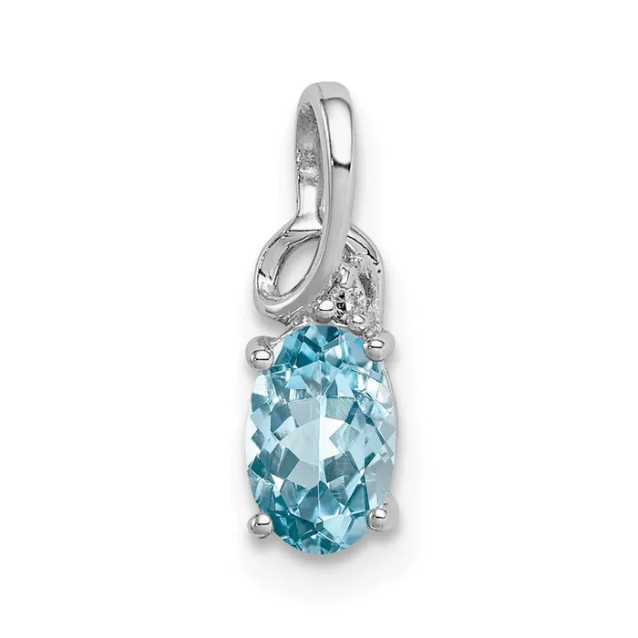 Sterling Silver Rhodium Plated Diamond Sky Blue Topaz Oval Pendant TreasureFineJewelers Necklaces Sterling Silver Rhodium Plated Diamond Sky Blue Topaz Oval Pendant TreasureFineJewelers Necklaces