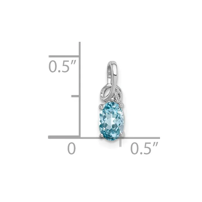 Sterling Silver Rhodium Plated Diamond Sky Blue Topaz Oval Pendant TreasureFineJewelers Necklaces