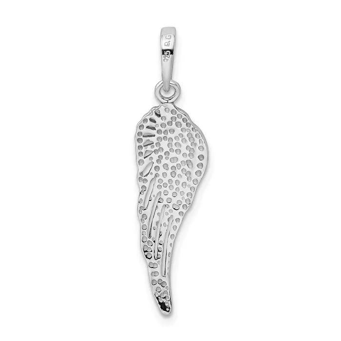 Sterling Silver Rhodiumplated PolishedTextured Angel Wing Pendant TreasureFineJewelers Necklaces
