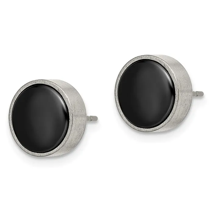 Titanium Brushed with Black Ceramic Circle Post Earrings TreasureFineJewelers Earrings