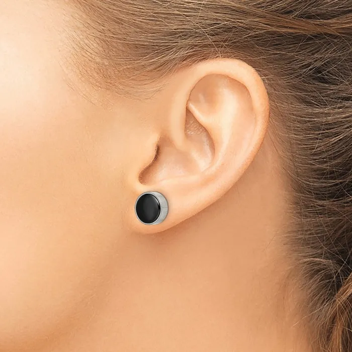 Titanium Brushed with Black Ceramic Circle Post Earrings TreasureFineJewelers Earrings