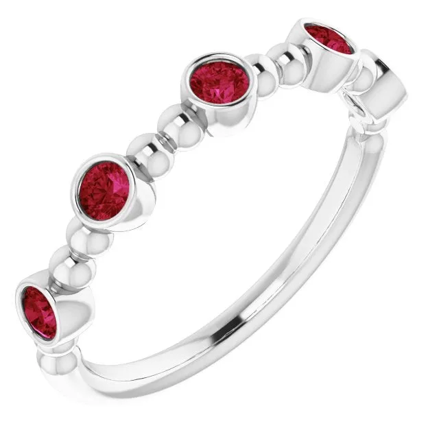TreasureFineJeweler Rings 14K White LabGrown Ruby Stackable Ring