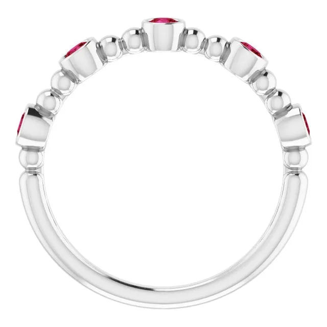 TreasureFineJeweler Rings 14K White LabGrown Ruby Stackable Ring