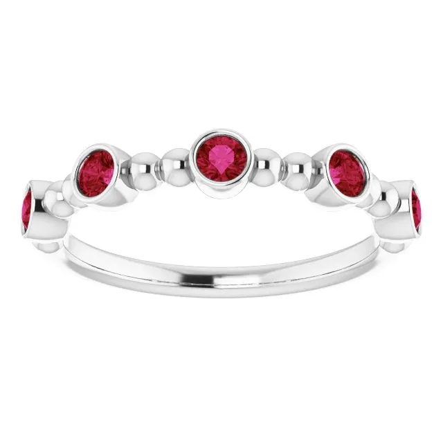 TreasureFineJeweler Rings 14K White LabGrown Ruby Stackable Ring