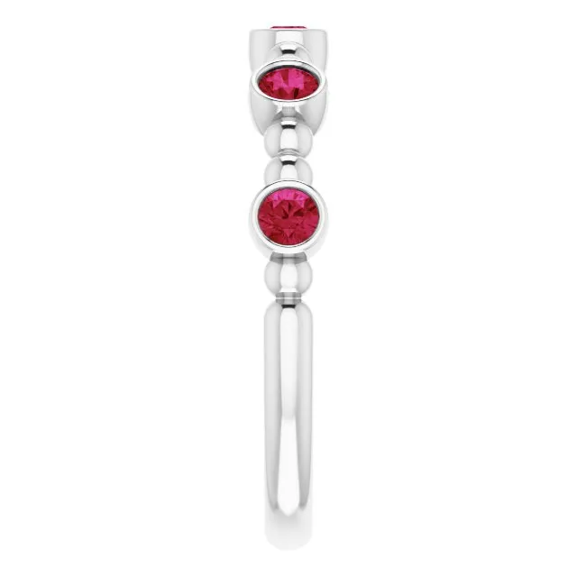 TreasureFineJeweler Rings 14K White LabGrown Ruby Stackable Ring