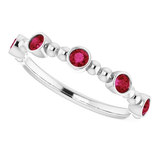 TreasureFineJeweler Rings 14K White LabGrown Ruby Stackable Ring