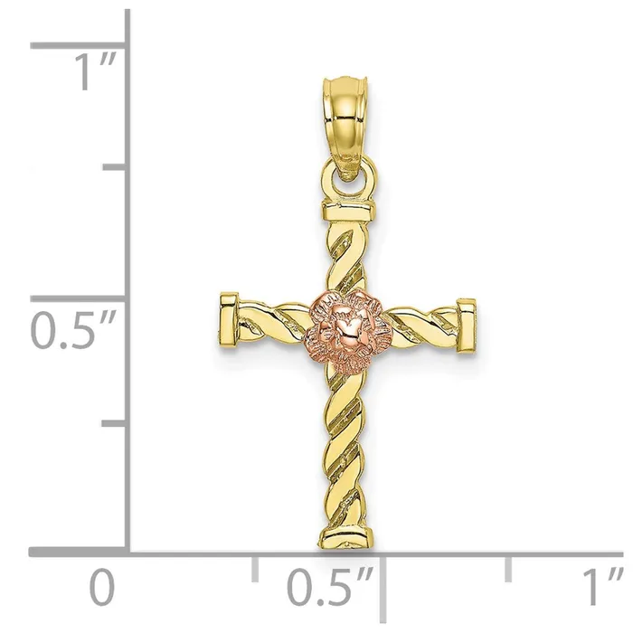 TreasureFineJewelers 10K TwoTone Twisted Cross w Flower Charm Rings