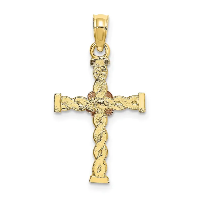 TreasureFineJewelers 10K TwoTone Twisted Cross w Flower Charm Rings