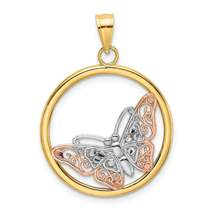 TreasureFineJewelers 10K Twotone wWhite Gold Rhodium Butterfly Charm Rings TreasureFineJewelers 10K Twotone wWhite Gold Rhodium Butterfly Charm Rings