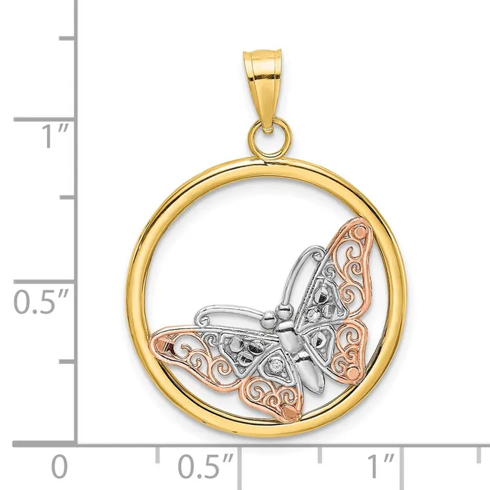 TreasureFineJewelers 10K Twotone wWhite Gold Rhodium Butterfly Charm Rings