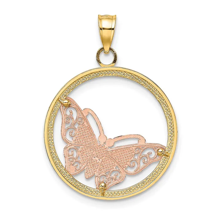 TreasureFineJewelers 10K Twotone wWhite Gold Rhodium Butterfly Charm Rings