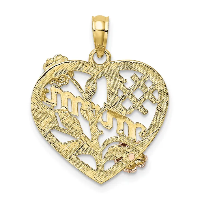 TreasureFineJewelers 10k Twotone wWhite Rhodium 1 MOM Heart w Flower Charm Rings