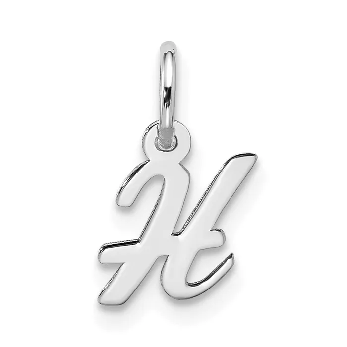 TreasureFineJewelers 10k White Gold Small Script Initial H Charm Charm Necklaces TreasureFineJewelers 10k White Gold Small Script Initial H Charm Charm Necklaces