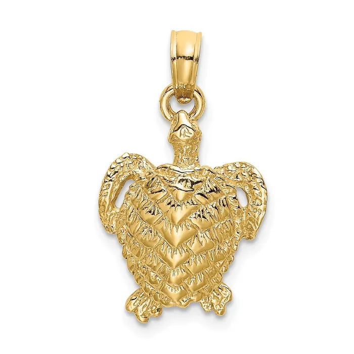 TreasureFineJewelers 14K Textured Sea Turtle Charm Charm Necklaces