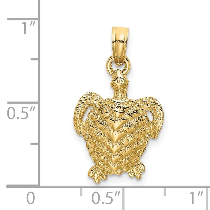 TreasureFineJewelers 14K Textured Sea Turtle Charm Charm Necklaces