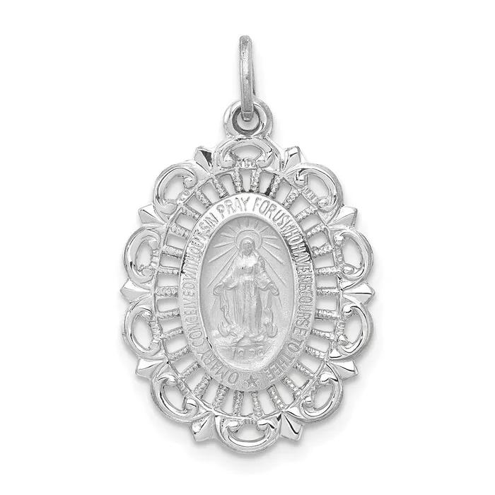 TreasureFineJewelers 14k White Gold Miraculous Medal Solid Charm Charm Necklaces TreasureFineJewelers 14k White Gold Miraculous Medal Solid Charm Charm Necklaces