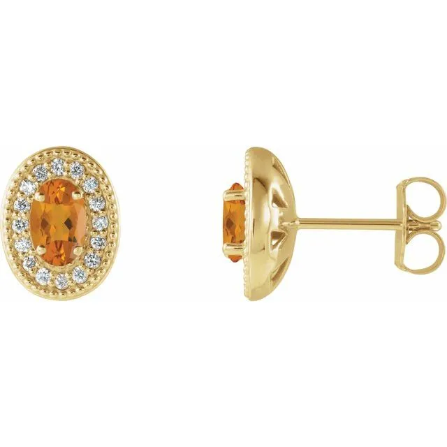 TreasureFineJewelers 14K Yellow Gold 6x4 mm Natural Citrine 15 CTW Natural Diamond HaloStyle Earrings Earrings TreasureFineJewelers 14K Yellow Gold 6x4 mm Natural Citrine 15 CTW Natural Diamond HaloStyle Earrings Earrings