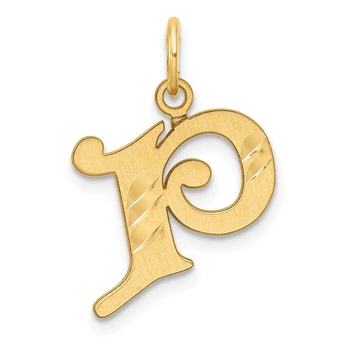 TreasureFineJewelers 14k Yellow Gold Diamondcut Letter P Initial Charm Charm Necklaces TreasureFineJewelers 14k Yellow Gold Diamondcut Letter P Initial Charm Charm Necklaces