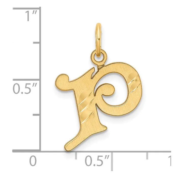 TreasureFineJewelers 14k Yellow Gold Diamondcut Letter P Initial Charm Charm Necklaces