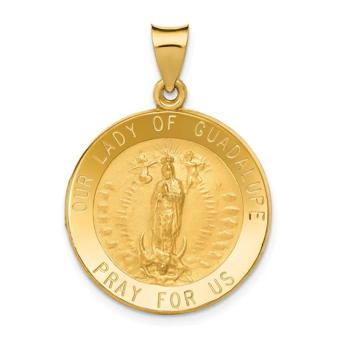 TreasureFineJewelers 14k Yellow Gold PolishedSatin Our Lady of Guadalupe Medal Hollow Pendant Necklaces TreasureFineJewelers 14k Yellow Gold PolishedSatin Our Lady of Guadalupe Medal Hollow Pendant Necklaces