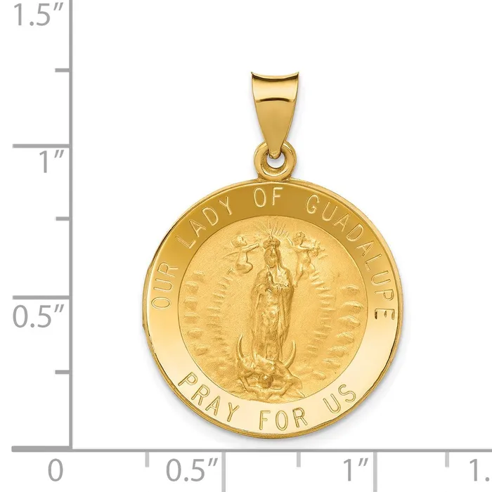TreasureFineJewelers 14k Yellow Gold PolishedSatin Our Lady of Guadalupe Medal Hollow Pendant Necklaces