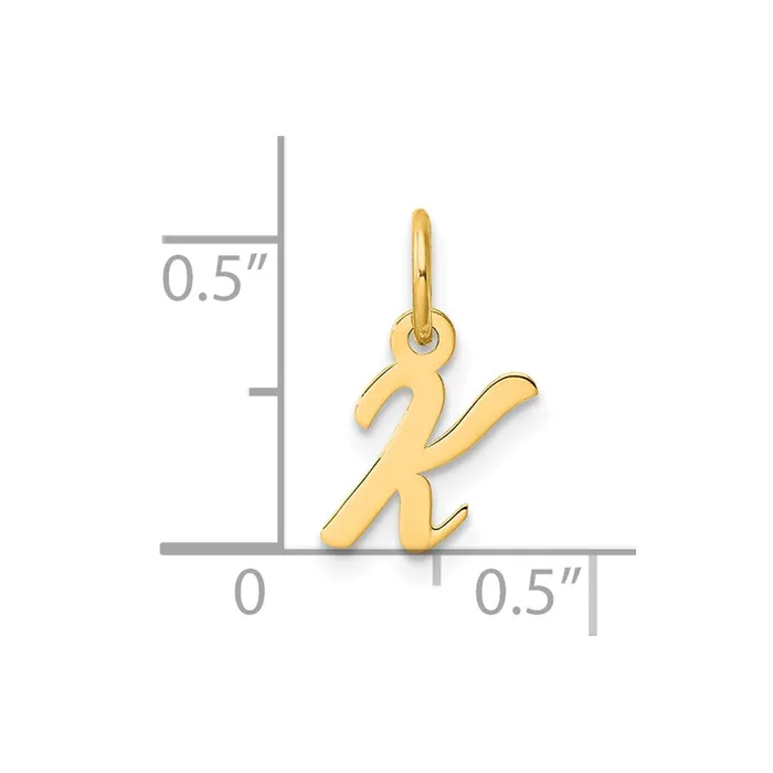 TreasureFineJewelers 14k Yellow Gold Small Script Letter K Initial Charm Charm Necklaces