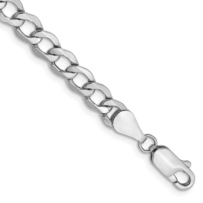 TreasureFineJewelers Bracelets 14K White Gold 8 inch 525mm SemiSolid Curb with Lobster Clasp Bracelet
