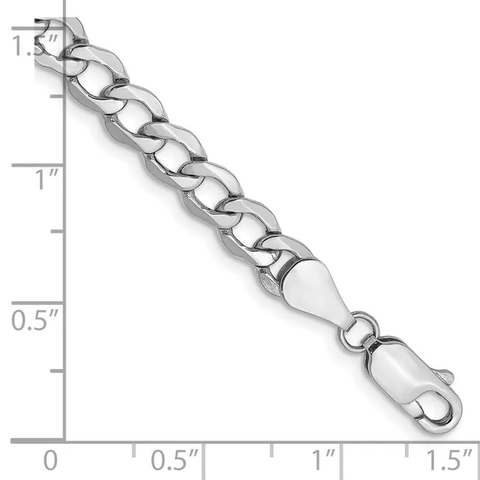 TreasureFineJewelers Bracelets 14K White Gold 8 inch 525mm SemiSolid Curb with Lobster Clasp Bracelet