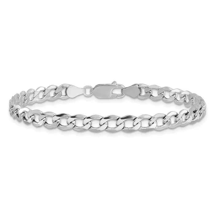 TreasureFineJewelers Bracelets 14K White Gold 8 inch 525mm SemiSolid Curb with Lobster Clasp Bracelet