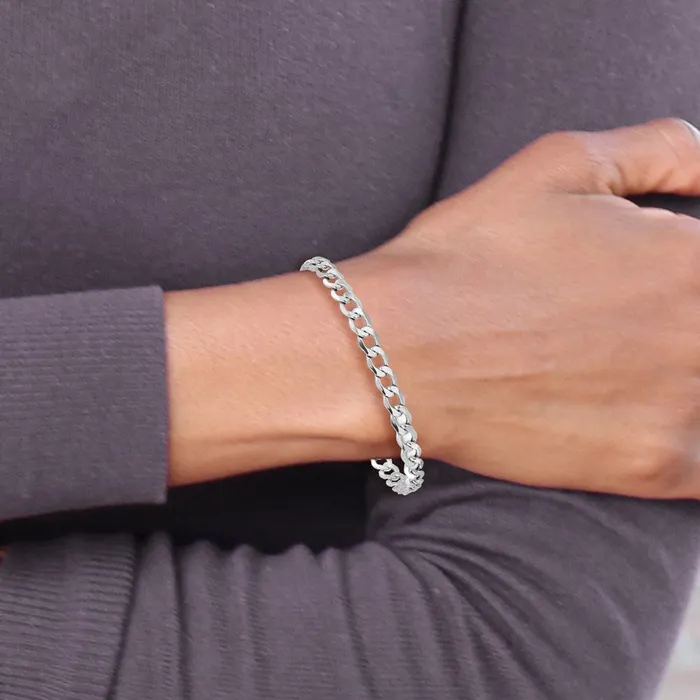 TreasureFineJewelers Bracelets 14K White Gold 8 inch 525mm SemiSolid Curb with Lobster Clasp Bracelet