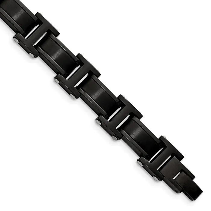 TreasureFineJewelers Bracelets Chisel Stainless Steel Brushed and Polished Black IPplated 825 inch Link Bracelet TreasureFineJewelers Bracelets Chisel Stainless Steel Brushed and Polished Black IPplated 825 inch Link Bracelet