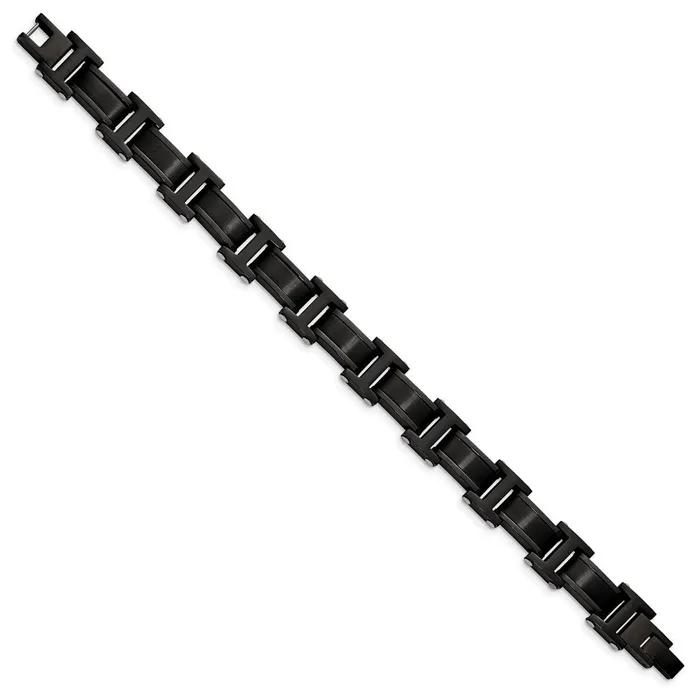 TreasureFineJewelers Bracelets Chisel Stainless Steel Brushed and Polished Black IPplated 825 inch Link Bracelet