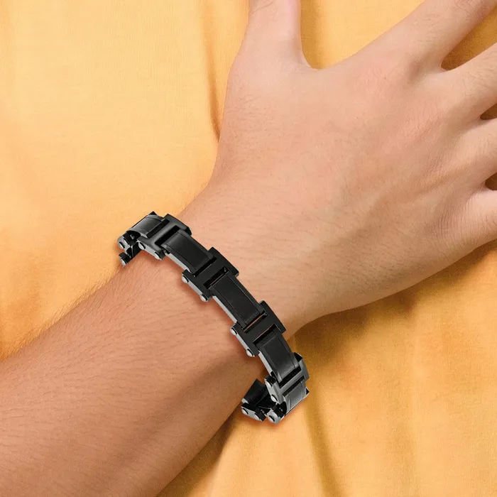 TreasureFineJewelers Bracelets Chisel Stainless Steel Brushed and Polished Black IPplated 825 inch Link Bracelet