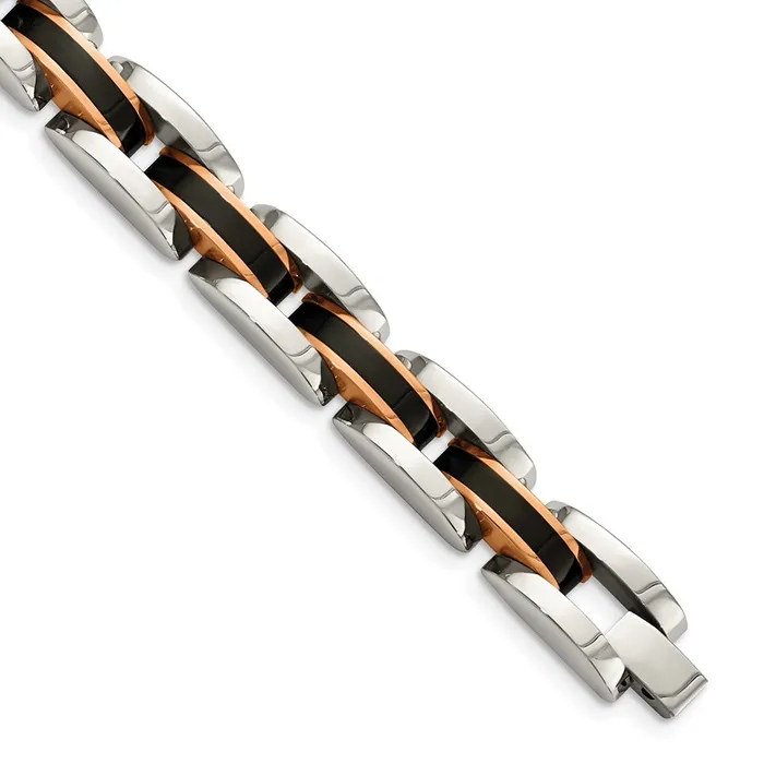 TreasureFineJewelers Bracelets Chisel Stainless Steel Polished Black and Rose IPplated 85 inch Link Bracelet TreasureFineJewelers Bracelets Chisel Stainless Steel Polished Black and Rose IPplated 85 inch Link Bracelet