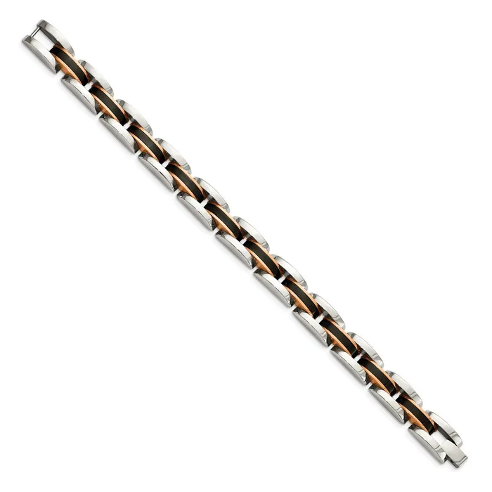 TreasureFineJewelers Bracelets Chisel Stainless Steel Polished Black and Rose IPplated 85 inch Link Bracelet