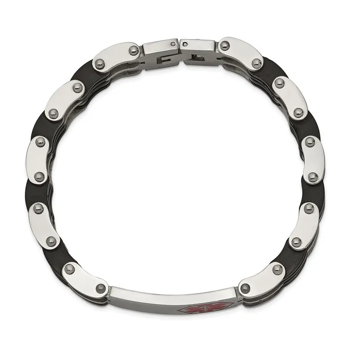 TreasureFineJewelers Bracelets Chisel Stainless Steel Polished with Red Enamel and Black Rubber Medical ID 825 inch Link Bracelet