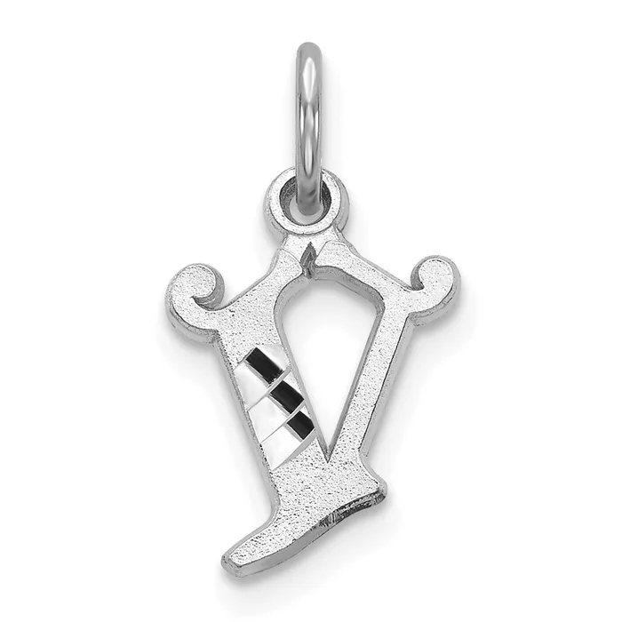 TreasureFineJewelers Charm Necklaces 10k White Gold Diamondcut Initial V Charm TreasureFineJewelers Charm Necklaces 10k White Gold Diamondcut Initial V Charm