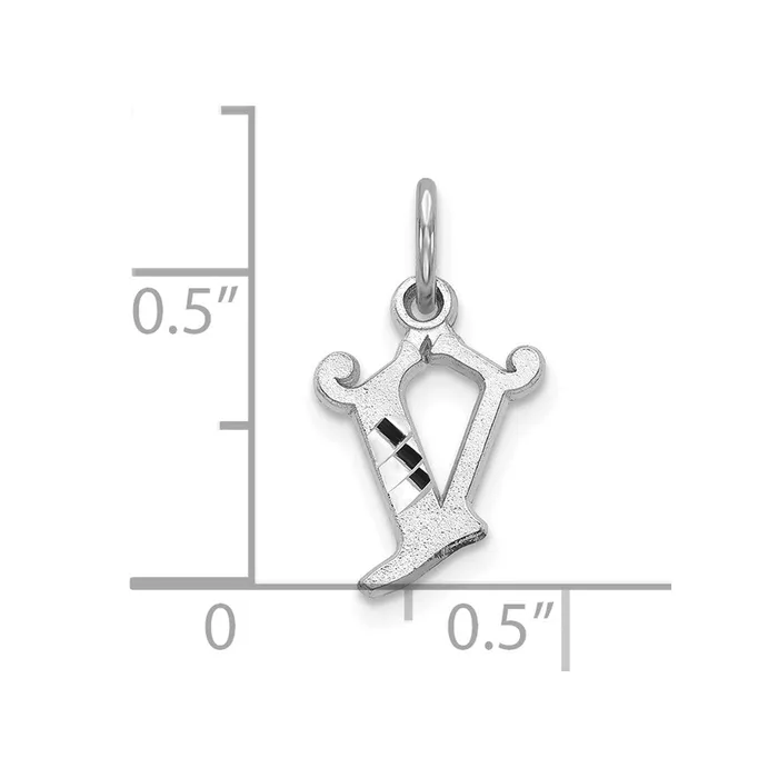 TreasureFineJewelers Charm Necklaces 10k White Gold Diamondcut Initial V Charm