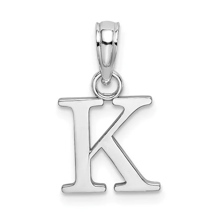 TreasureFineJewelers Charm Necklaces 10K White Gold Polished K Block Initial Charm TreasureFineJewelers Charm Necklaces 10K White Gold Polished K Block Initial Charm