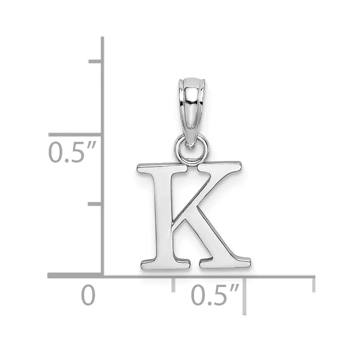 TreasureFineJewelers Charm Necklaces 10K White Gold Polished K Block Initial Charm