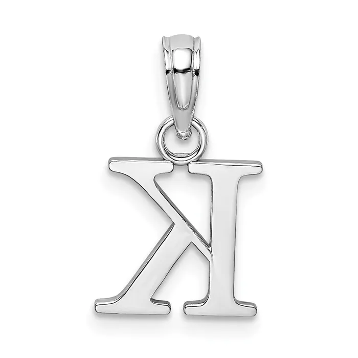 TreasureFineJewelers Charm Necklaces 10K White Gold Polished K Block Initial Charm