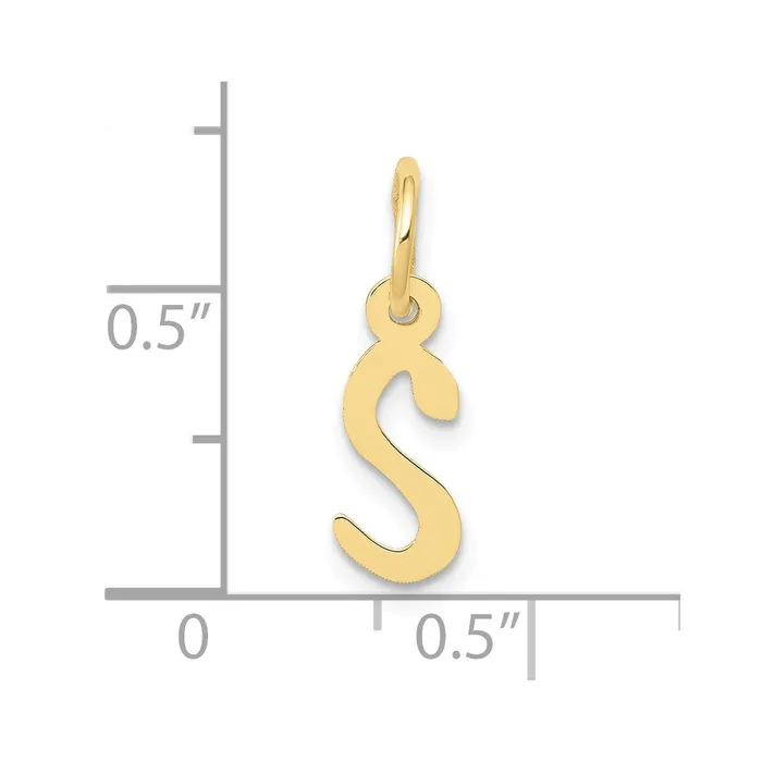 TreasureFineJewelers Charm Necklaces 10k Yellow Gold Small Slanted Block Initial S Charm