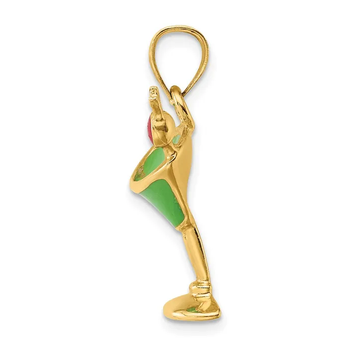 TreasureFineJewelers Charm Necklaces 14K 2D Green Enameled Martini wCherry Charm