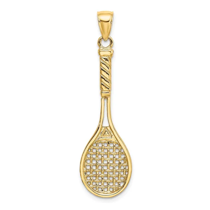 TreasureFineJewelers Charm Necklaces 14K 3D Polished Tennis Racquet Charm TreasureFineJewelers Charm Necklaces 14K 3D Polished Tennis Racquet Charm
