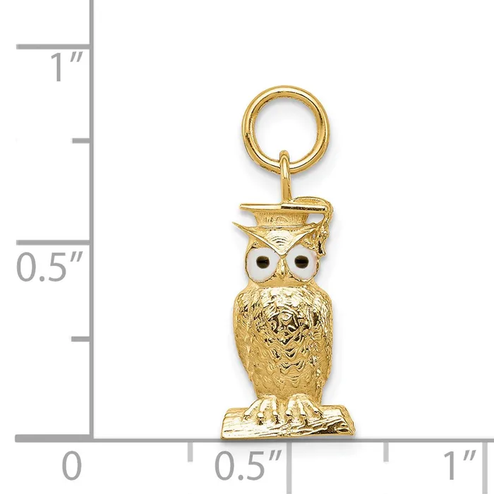 TreasureFineJewelers Charm Necklaces 14K Graduation Owl Charm with Enamel
