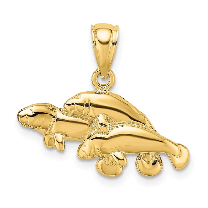 TreasureFineJewelers Charm Necklaces 14K Polished Triple Manatee Charm