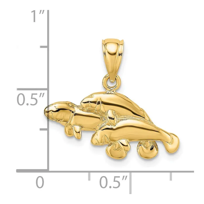 TreasureFineJewelers Charm Necklaces 14K Polished Triple Manatee Charm