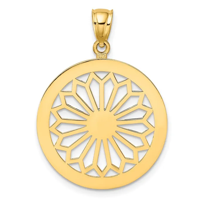 TreasureFineJewelers Charm Necklaces 14K Retro Diasy In Round Frame Charm